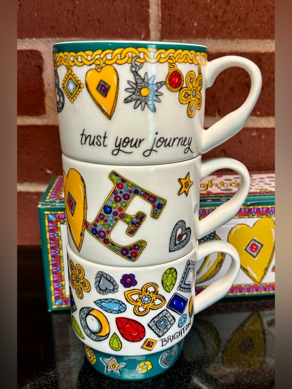 Brighton All You Need Is Love Stacking Cups Set of 3 Coffee Tea Mugs - Picture 8 of 8